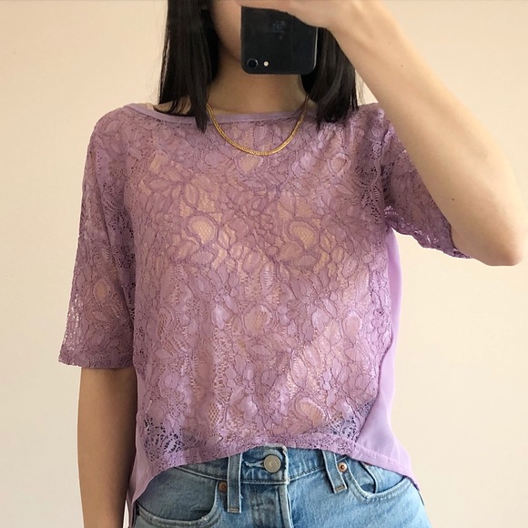 3/$20 🖤 Lavender lace chiffon blouse - Picture 1 of 7
